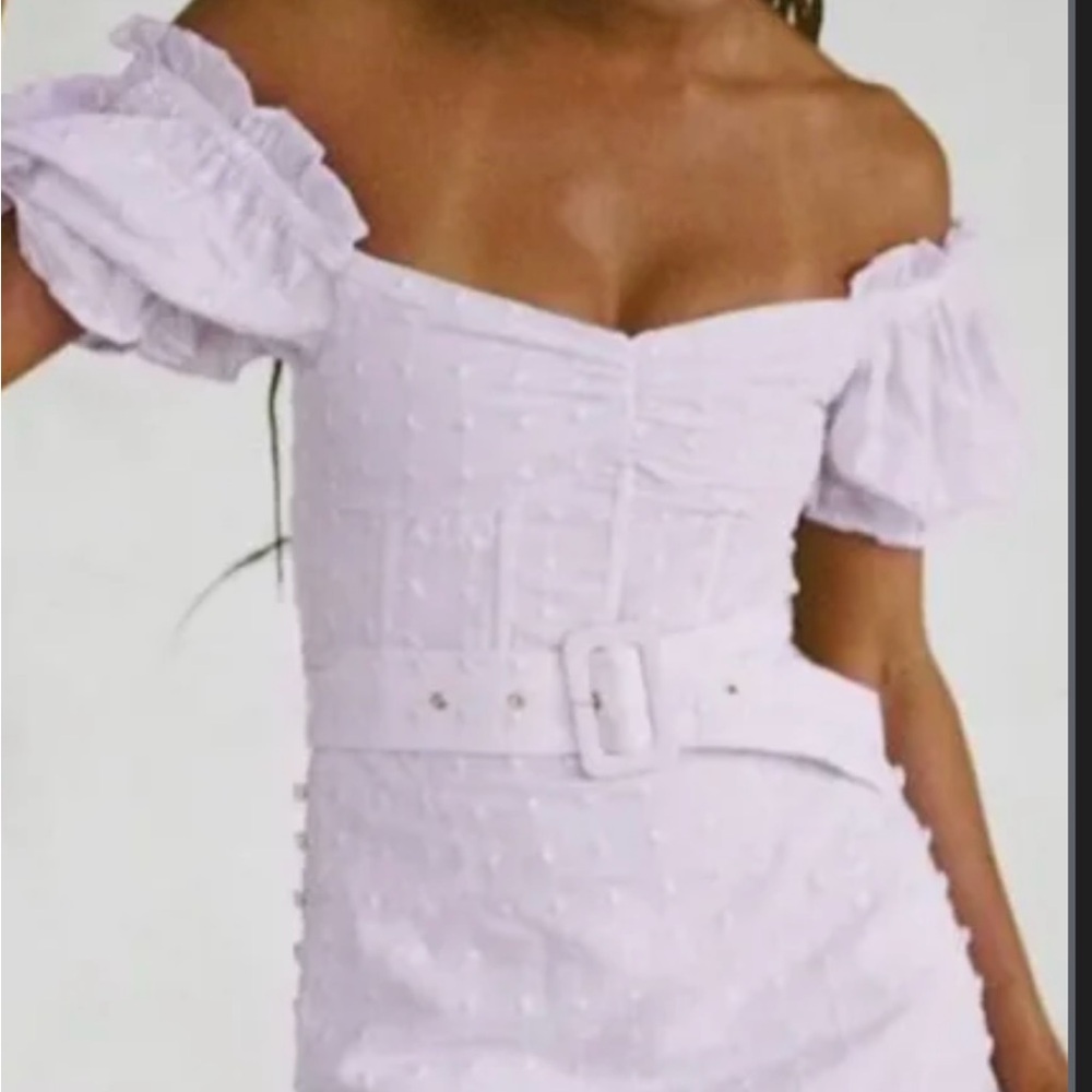 Off-Shoulder lavender Dress with Belt Lavender